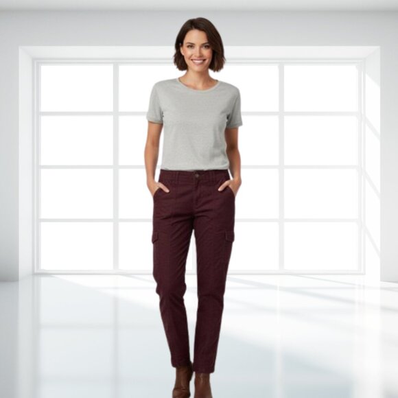 Time and Tru Pants - Women's New Maroon Burgundy Corduroy Straight Leg Mid Rise Cargo Utility Pants
